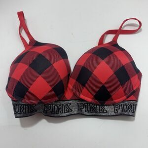 PINK Victoria’s Secret Black Red Where Everywhere Push Up Wireless Bra Size 34DD